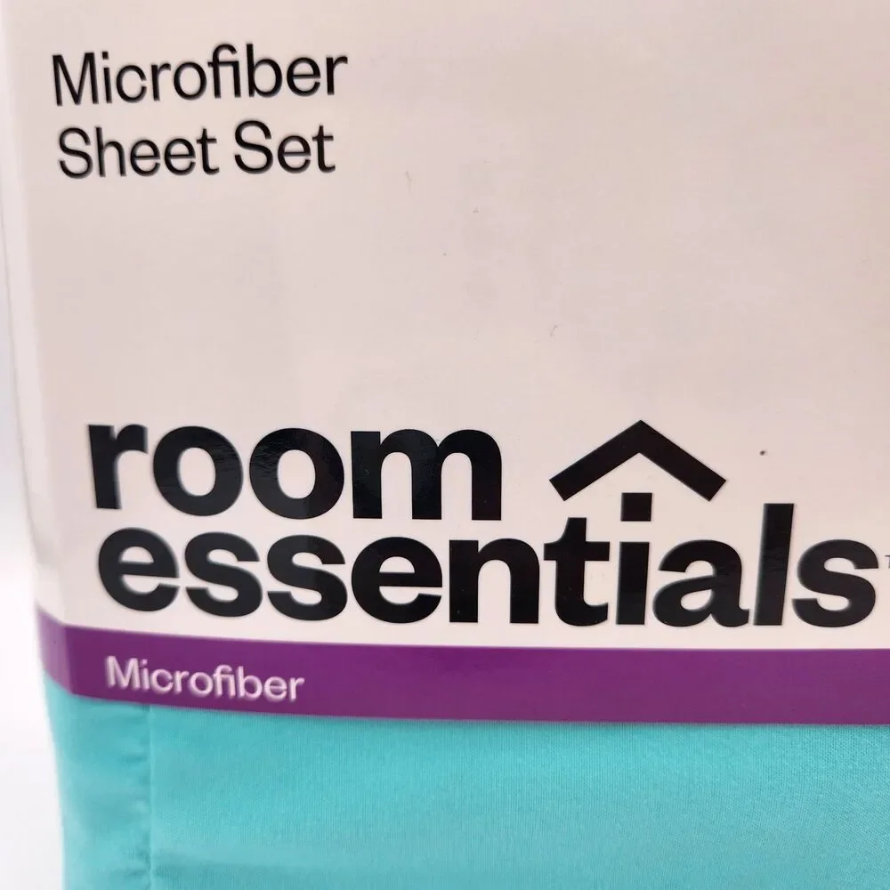 Room Essentials Mircrofiber 3 Piece Sheet Set Twin/XL Twin Aqua Top Bottom Case